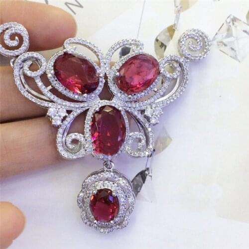 Womens 1pc 55x70mm Silver Red Paved CZ Necklace Pendant DIY Jewelry Findings