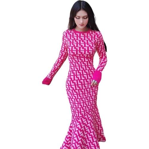 Winter Autumn Women Knitted Long Dress Sweater Bodycon Irregular Mermaid Dresses Elegant vintage Vestidos