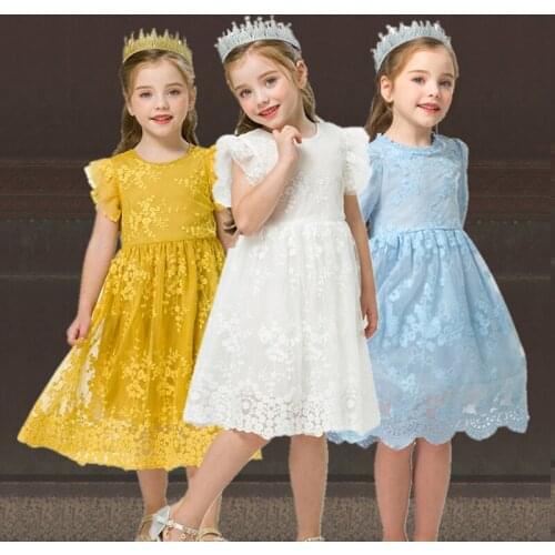 Fashion Summer White Christening Dress for Little Girls Dress Flower Lace Tulle Birthday Party Dresses Kids Baby Girl Clothing