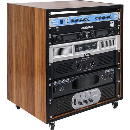 Sound Town DIY 12U Studio Rack with Furniture Grade Walnut Laminate, Rubber Feet, Casters (SDRK-12WN)