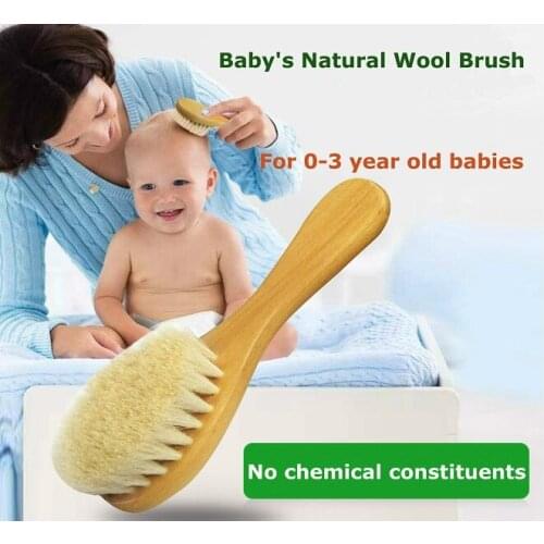 1PCS Baby Hair Brush Comb Set Baby Hair Wood Comb Pure Natural Wool Shampoo Bath Brush
