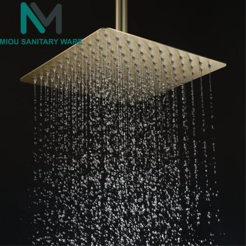 10 inch Shower head With Arm Brushed Gold Square Rain Shower Heads High Pressure Large Rainfall Shower Head