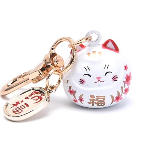 15Styles New Japanese Cute Lucky Cat KeyChains Car Bag Decor Water Sound Bell Pendent Charm
