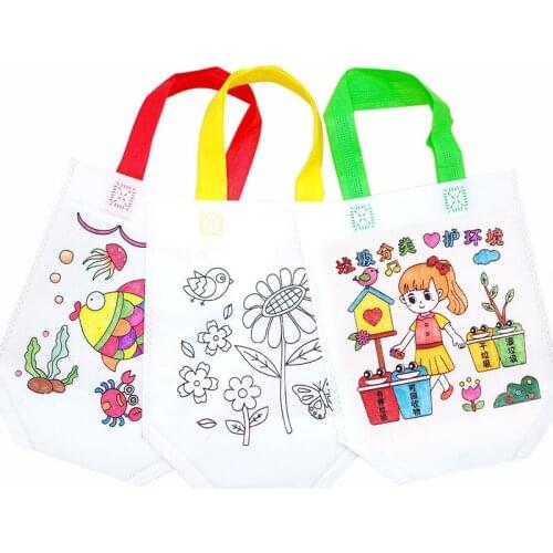 2pcs Random pattern childrens non-woven environmental protection graffiti bag handmade coloring painting material diy bag toys