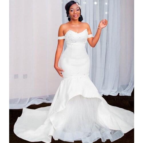 2021 Mermaid Wedding Dresses Off Shoulder Lace Applique African Plus Size Bride Gown vestido de novia