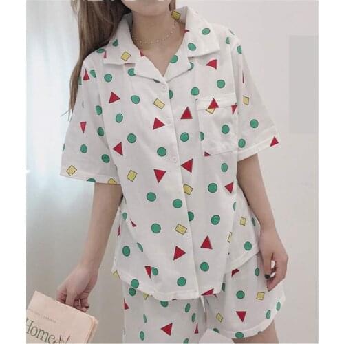 2021 Womens pajamas Japanese Sleepwear summer thin section cute student 2 PCS Pajama Short Sleeve loose home clothes sweet Suit