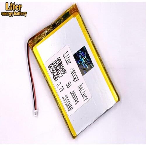 366094 2500mah 3.7V 1.0MM 2pin connector Li-ion Polymer Battery Rechargeable For e-books GPS PDA Tablet PC Battery
