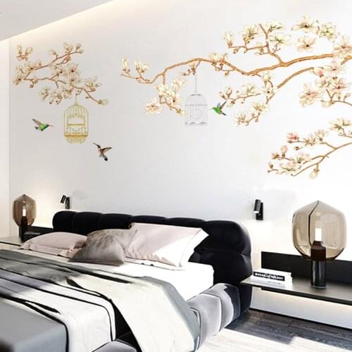 3D Magnolia Wall Stickers for Living Room Bedroom Sofa TV Background Wall Decor Vinyl Wall Decals Art Murals Home Decoration