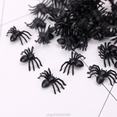 50Pcs Small Black Plastic Fake Spider Toys Funny Joke Prank Props Halloween Decor Indoor Outdoor M09 21 Dropshipping