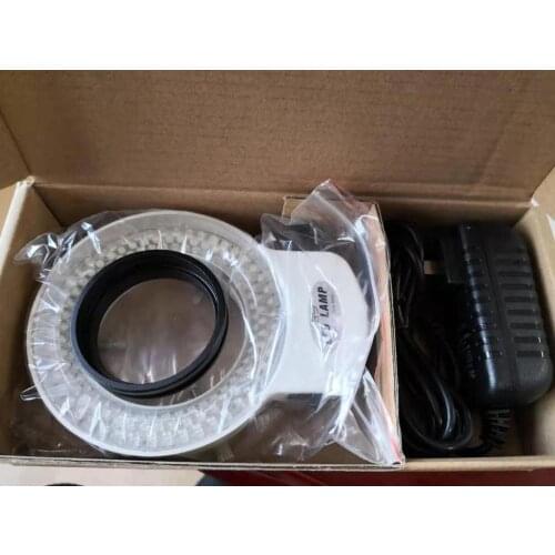 Free shippin 144 LED Ring White Light illuminator Lamp For Industry Stereo Microscope with AC Power Adjustable Magnifier Adapter