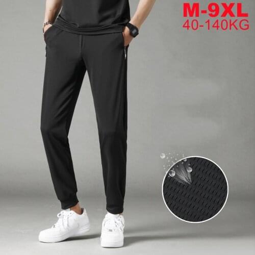 Big Size 9xl 8xl 7xl Summer Breathable Sweatpants Men Cool Quick Dry Mens Ice Silk Pants High Quality Oversized Trousers Male
