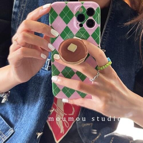 Geometric Lozenge Phone Case With Cheese Stand Holder For iPhone 11 12 Pro Max XR XS Max X 7 8 Plus Shock Proof Phone Back Cover