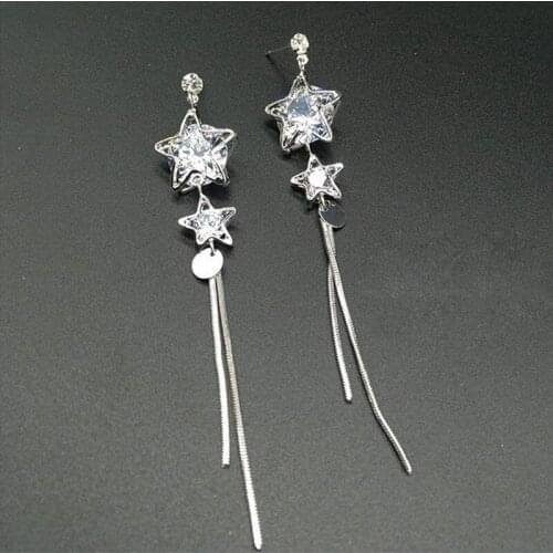 Pure 925 Sterling Silver Tassel Drop Earrings For Women Bridal Romantic Star Long Geometry Simple Fine Jewelry Dating Gift