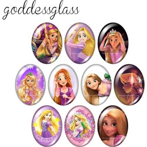 Disney Princess Rapunzel 10pcs mixed 13x18mm/18x25mm/30x40mm Oval photo glass cabochon flat back bracelets Making findings