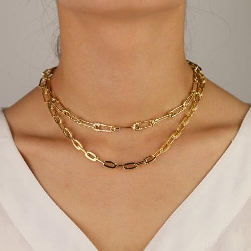 Hip hop long chain 45cm square link chain iced out bling micro pave cz round charm women Modern Cable Chain Necklace jewelry