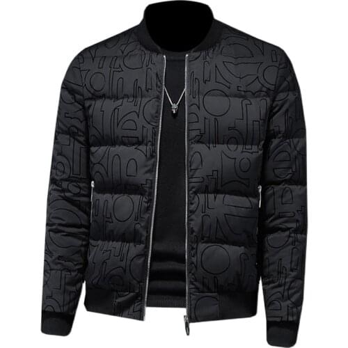 Mens Baseball Collar Winter Jacket Printed Thermal Jacket Size M-5XL