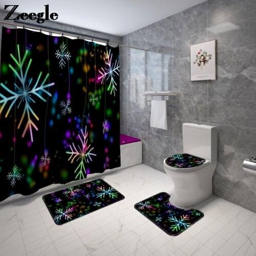 Home Decor Colorful Bath Mat Toilet Seat Cover Mat Bathroom Anti-slip Mat Set Bathroom Carpet Rug Waterproof Shower Curtain Set