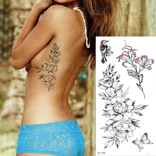 Sketch flower tattoo sexy waterproof temporary tattoo women tattoo stickers body art decal tatoo breast sketches tattoo designs