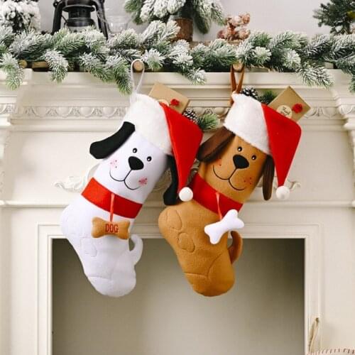 Dog Bone Shape Christmas Stockings Christmas Gift Bag Xams Tree Fireplace Decoration Socks New Year Candy Gifts for Kids Pet