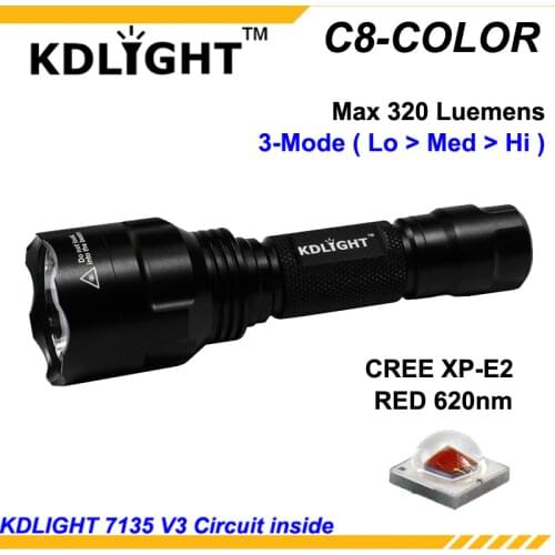 KDLITKER C8-COLOR Cree XP-E2 Red 620nm 320 Lumens Camping Hunting LED Flashlight - Black ( 1x18650 )