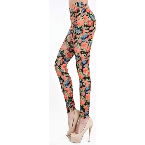 ML7612 Newly Fashion Sexy Pretty Flower Print Leggings For Women