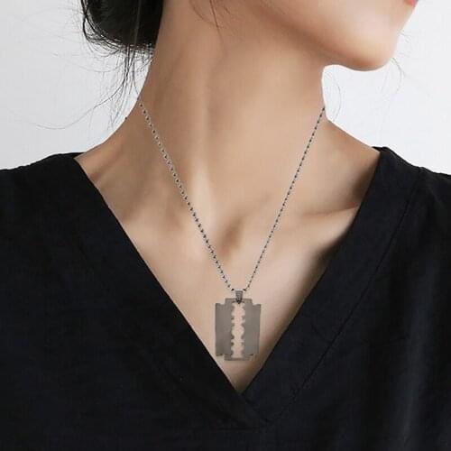 Mens Stainless Steel Razor Blade Pendant Chain Necklace Silver