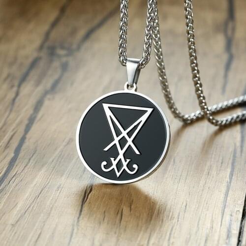 Mens Seal of Lucifer Necklace Black and Silver Color Stainless Steel Leviathan Cross Pendant with 24" Chain collar masculino