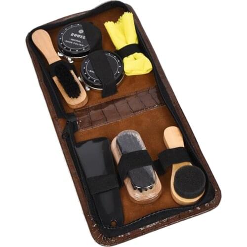 8-Pieces Shoe Care Kit Travel Shoes Shine Brush Polish Kit with PU Leather Storage Case