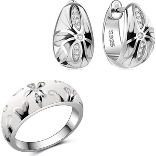 OGULEE Silver Jewelry Sets for Women Authentic 925 Sterling Silver Fine Flowers White Enamel Wedding Jewellery for Brides Gifts