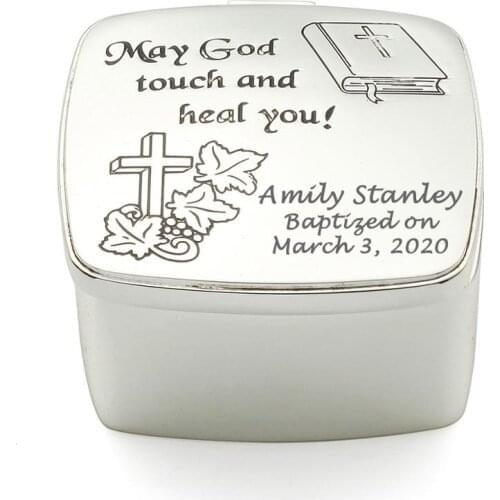 Personalized Silver-Plated Bible Verse First Communion Baby Keepsake Box, Church Confirmation Christian Childrens Jewelry Box
