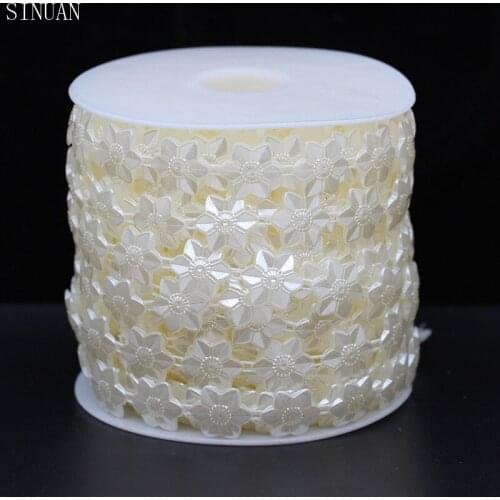 Plastic Chain Sew-On Rhinestones Tape Resin Rhinestone Decorations 1Yard/Lot Pearl White Rhinestone Crafts Sewing Accessories