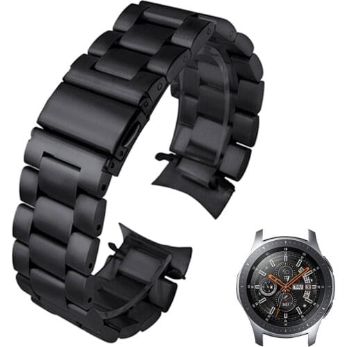 HQ Stainless Steel Watchband for Samsung Galaxy Watch 46mm SM-R800 Sports Band Curved End Strap Wrist Bracelet Silver Black