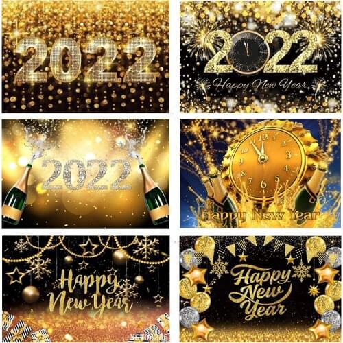Christmas Backdrop 2022 Happy New Year Fireworks Glitter Gold Dots Champagne Photography Background Vinyl Photophone Photozone