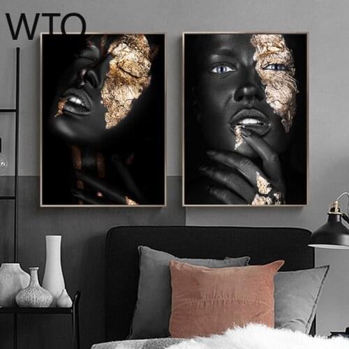 Scandinavian African Black Golden Woman Canvas Painting Poster and Printed Wall Art Wall Room Decoration Canvas Art Surprise Box