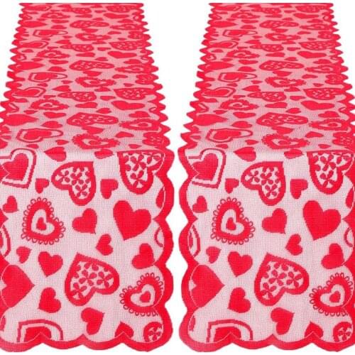 Mothers Day tablecloth lace linen 2pk red heart embroidery table decoration runners mothers day decoration