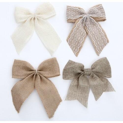 Vintage White Flower Bowknot Jute Burlap Bows Lace Ribbon Trim Rustic Wedding Party Supplies Accessories DIY Gift Box Packaging