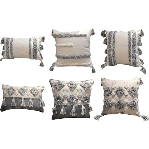 Tufted Cushion Cover Invisible Zipper Enclosure Soft Cotton Throw Pillowcase for Sofa Couch Home No Inserts