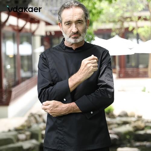 High-quality long-sleeve shirt men chef restaurant uniform French chef coat with custom cufflinks embroidered logo coat chef