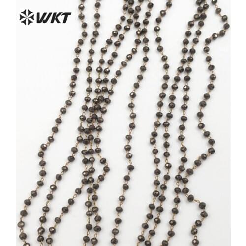 WT-RBC051 WKT Sparking Tiny Beads Chain Light Black Faceted Beads With Gold Wire Rosary Chain Wholesale 10 Meter 2mm Beads Chain