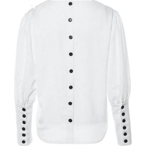 1 piece V Neck White Shirts Elegant Office Lady Back Metal Buttons Casual Women Long Sleeve Blusa Top