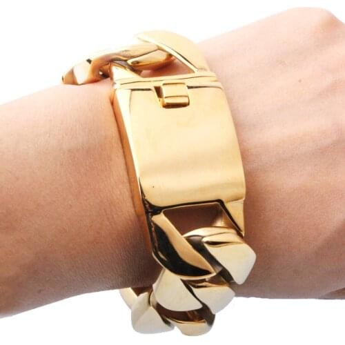 31MM 316L Stainless Steel Curb Cuban Bracelet Huge Heavy Gold Color Tone Chain Wholesale Jewelry Mens Boys Bike Bracelet