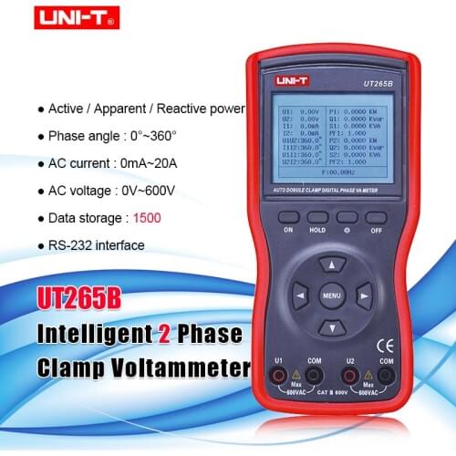 UNI-T UT265B Auto Double Two-Way Clamp Digital Multimeter Voltammeter 600V Ammeter Power Factor Tester with LCD Backlight