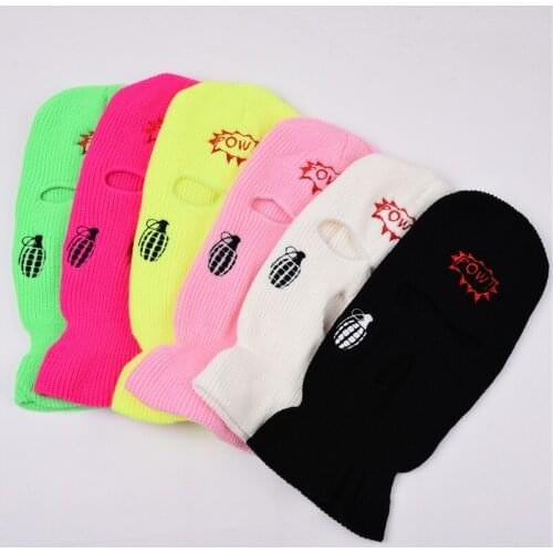 Letter Embroidery Personality Halloween Balaclava Hat Hip Hop Keep Warm Party Men Knitting Ski Skull Cap Women Beanie