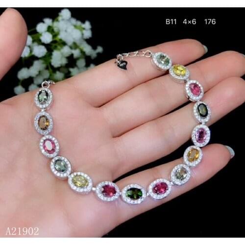 KJJEAXCMY boutique jewelry 925 sterling silver inlaid natural gemstone tourmaline womens luxury bracelet support detection