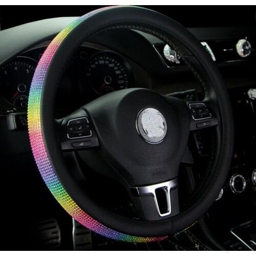 Rainbow Steering Wheel Cover Ladycrystal Rhinestones Girls Car Steering-wheel Case Leopard for Women Diamond Auto Accessories