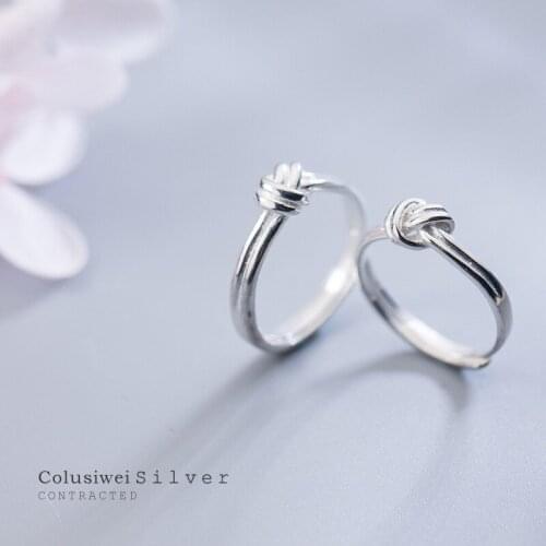 Colusiwei Simple Geometric Knot Open Adjustable Couple Finger Rings for Women Real 925 Sterling Silver Free Size Korean Jewelry
