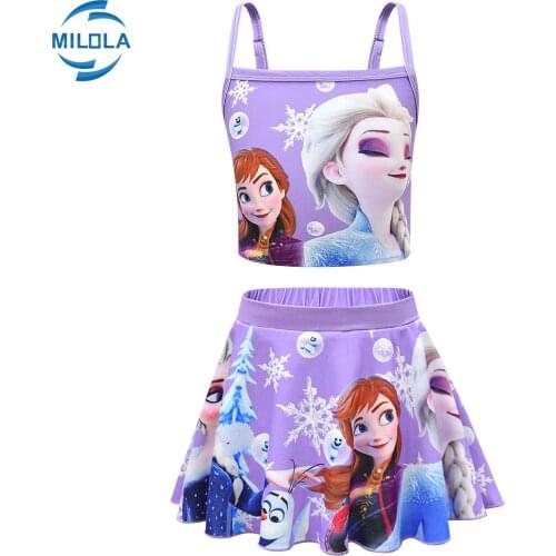 Disney Frozen Pattern 2 Piece 3D Cartoon Swimwear Girls Open Back Bikini Swimming Suit Backless Beach Wear Women Swimsuit
