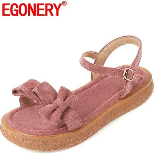 EGONERY Women summer New Style Sandals Fashion Leisure Flat Shoes lovely sweet Bowknot Round Toe Concise ventilation soft