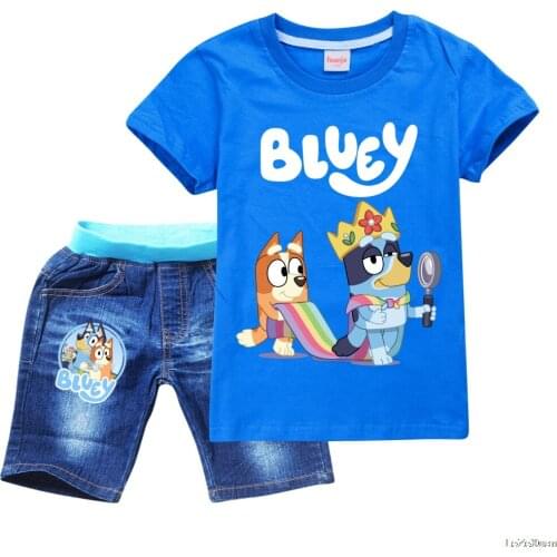 Bingo Blueye New Summer Top Of The Line Basic Shirt 100% Cotton Boys And Girls Short Sleeved T-Shirt + Medium Trouser Suit