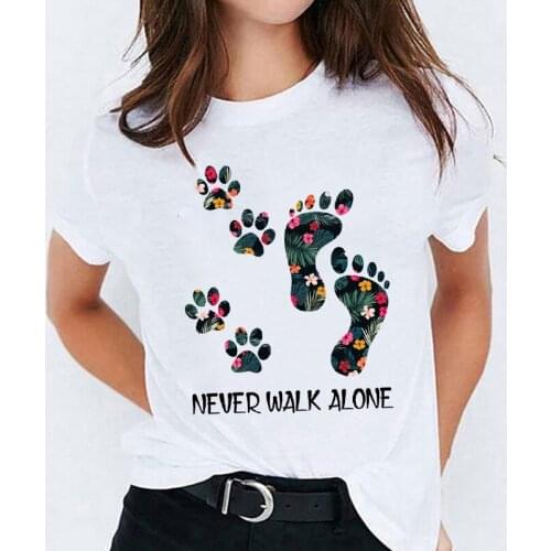Women Cute Dog Paw Flower Floral Cartoon Ladies Tops Graphic Womens Tees Female Camisas Lady T-Shirt Harajuku T Shirt T-shirts
